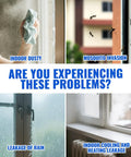 Weather Stripping Door Draft Stopper and Window Seal by Amazon; collage shows dust, mosquitoes, rain leakage, and window leakage.