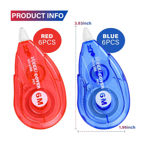 White Correction Tape For Instant Corrections, Easy To Use Applicator For Left Or Right Hand, Fast, Clean, Red and Blue