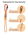 Tactical Paracord Gear Tether 2 Pack With Anti Loss Screw Lock Carabiner, Secure EDC Lanyard For Backpacks And Keys, Rugged Orange