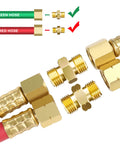 Hromee brass welding hose coupler set, 9/16-18 LH/RH, for oxygen acetylene twin hose, exploded view