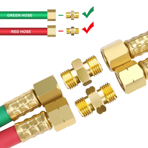 Hromee brass welding hose coupler set, 9/16-18 LH/RH, for oxygen acetylene twin hose, exploded view