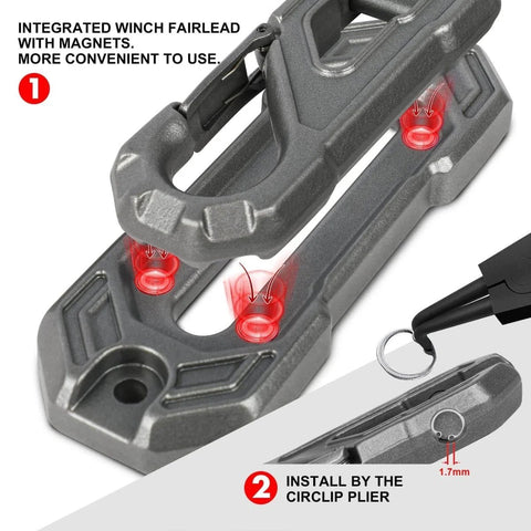 Integrated winch fairlead with magnets and clip installation for Beefed Up Heavy Duty 13500 Pound Electric Winch
