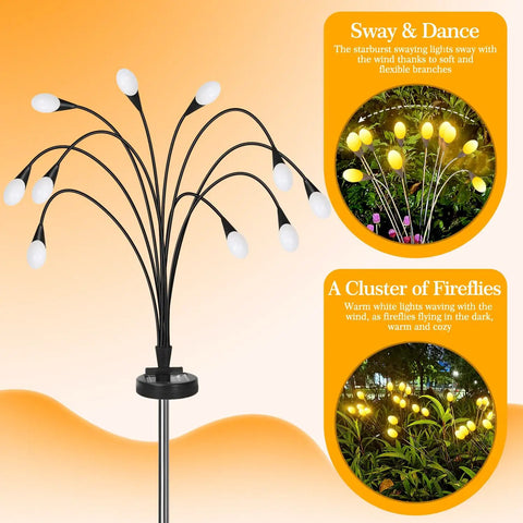 Six Pack 10 LED Solar Garden Lights With Swaying Firefly Design Waterproof Outdoor Decor For Lawn Shrubs And Patio Warm White LEDs That Charge By Day And Shine At Night Solar Powered Pathway And Garden Lighting