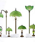 Green Tiffany Style Stained Glass Table Lamp For Desk And Bedside Use 12x12x18 Inch Antique Green Bronze Base UL Listed lamps display