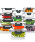 24 Piece Glass Food Storage Set With Airtight Lids BPA Free Freezer Microwave And Oven Safe Includes 12 Glass Containers And 12 Lids