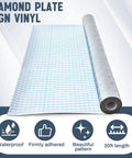 Diamond Plate Silver Vinyl Wrap Peel And Stick Contact Paper for Cabinets and Surfaces shown unrolled, 24 inch x 20 feet