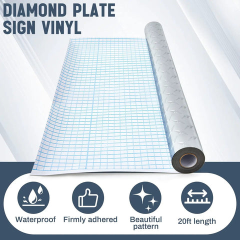 Diamond Plate Silver Vinyl Wrap Peel And Stick Contact Paper for Cabinets and Surfaces shown unrolled, 24 inch x 20 feet