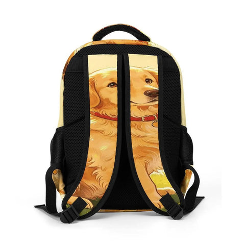 Back view of Happy Golden Retriever Printed Backpack For Everyday Carry Unisex Large Capacity Daypack Durable Polyester
