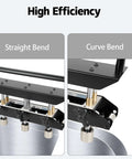Three Station Edge Roller Bender with 0-90 degree bends showing straight and curve bending on sheet metal for roofing and HVAC projects.