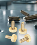 Five Pack Knurled Thumb Screws M6x14mm Solid Brass Flat Head Fully Threaded Knobs Bolts Fasteners With Grip For Electronics Equipment