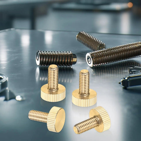 Five Pack Knurled Thumb Screws M6x14mm Solid Brass Flat Head Fully Threaded Knobs Bolts Fasteners With Grip For Electronics Equipment