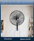 20 Inch Industrial Oscillating Wall Mount Fan Delivers Up To 5500 CFM Beefy High Velocity Airflow For Garages, Workshops, Patios