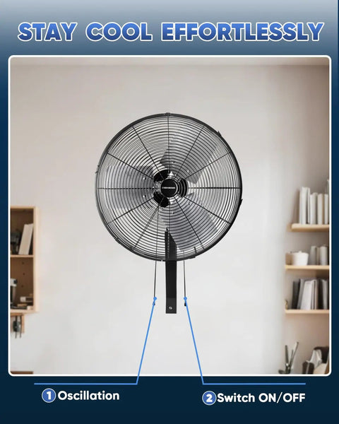 20 Inch Industrial Oscillating Wall Mount Fan Delivers Up To 5500 CFM Beefy High Velocity Airflow For Garages, Workshops, Patios