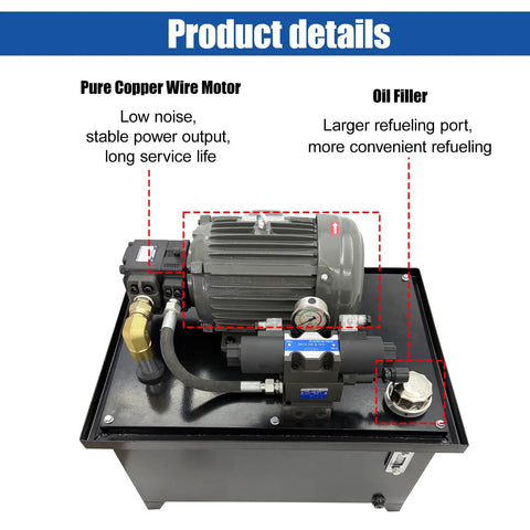 Dinenovote 3750w Hydraulic Power Unit With 80L Tank, Double-End Valve And Quantitative Vane Pump, 14Mpa Pressure Rating, Hard Tube Wiring For Continuous Industrial Use showing pure copper wire motor and oil filler.