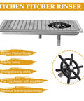 Automatic Pitcher Rinser and Bar Glass Rinser for Bar and Kitchen, silver tray with spray holes and six pillars