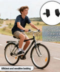 Boy riding bike with All Weather Road Bike Caliper Brake Pads 4 Piece Set, focus on efficient braking and rubber material.