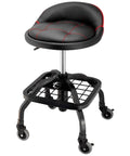 Rolling Stool With Padding And Lumbar Support For Garage Use, Comfortable Shop Seat With 330 Pound Capacity, Adjustable Height, Black.