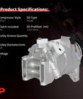 AC Compressor With Clutch For Nissan Maxima Murano Pathfinder Quest And Infiniti JX35 QX60 2008 To 2015 Road Ready showing specifications and design.