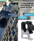Ride Ready Aluminum Molle Panel Mounts With Quick Fist Clamps Lock In Gear For Add Offroad And Dv8 Rack Shovels Axes Trail Tools Cnc Machined Organizer Bracket mounted on vehicle with shovels.