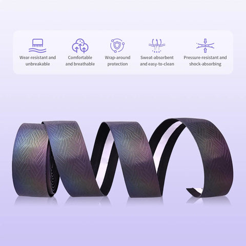 Rocket Texture Anti Slip Bar Tape For Road Bikes Cushioned PU Handlebar Wrap with Aurora Color and Icons Describing Features