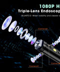 Pro Grade 5 Inch Triple Lens Handheld Endoscope With Light And Screen 1080P HD Borescope For Inspections Front And Side View Camera Bright IPS Display Easy To Use Industrial Repair Tool, triple-lens exploded view