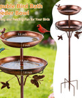2 In 1 Outdoor Bird Bath And Feeder, 42 Inch Tall Free Standing Metal Bird Feeder Bowls For Garden Lawn Decor In Antique Bronze