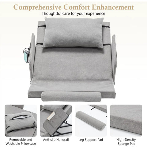 Electric Adjustable Bed Backrest with Safety Rails featuring washable cover and sponge pad, ideal for elderly support.
