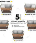 80-Quart Rolling Party Cooler With Divider, 36 Hour Chill, Spacious Ice Chest That Holds Up To 110 Cans, shown in 5 configurations