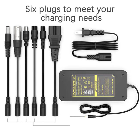 Beefy 48V 13S Lithium Battery Charger For E Bikes And Scooters 54.6V 2A Fast Replacement With 7 Interchangeable Plugs Universal 100 240V Input ETL Certified Safe Power Adapter Compatible With Razor Gotrax Jetson Ninebot Hoverboard