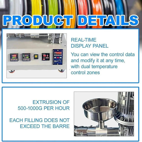 Heavy Duty Desktop 3D Printer Filament Extruder And Single Screw Plastic Pellet Recycler Machine Built Tough For Rock Steady Dual Heating Zones And Hassle Free Daily Filament Production