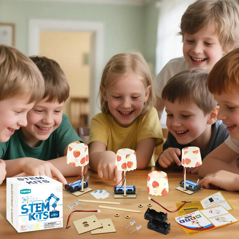Hands On STEM Lamp Kits For Kids Ages 6 To 12, 6 Pack Bulk Science Craft Projects To Build Wooden Electric Table Lamps, Learn Circuits And Basic Electronics, Ideal For Classrooms Or Home Learning, Batteries Not Included kids build tabletop lamps in class