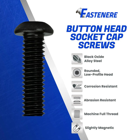 Top Shelf Button Head Socket Cap Screws 1/4-28 X 1 Inch 25 Pack Alloy Steel Black Oxide with rounded head for low-profile use.