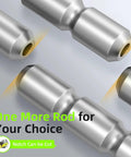 Top-down view of five silver aluminum rod-end components with hollow centers for trolling motor stabilizer mounts.
