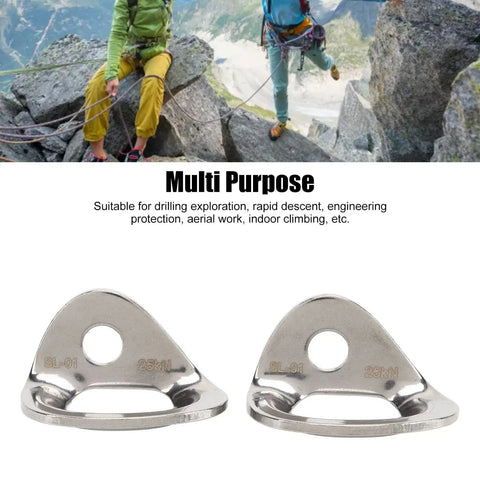 Two Heavy Duty 316 Stainless Steel Bolt Hangers, tough aerial climbing anchors for weather resistant outdoor rigging.