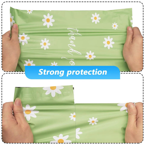 Thank You Poly Mailer 10x13 Inch 100 Pack Waterproof Tear Resistant Shipping Bags For Clothing With Self Seal Cute Chrysanthemum Printed Dope Packaging For Small Business And Ecommerce, showing strong protection and floral design.