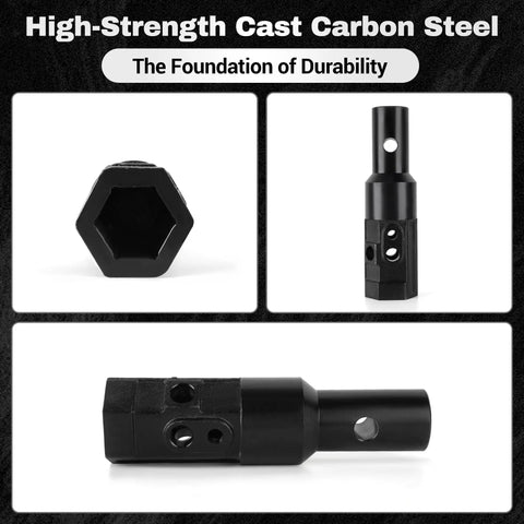Heavy Duty Universal Adapter For Digger And Auger 2 Inch Female Hex To 2-9/16 Inch Round Auger Shaft Carbon Steel detail view
