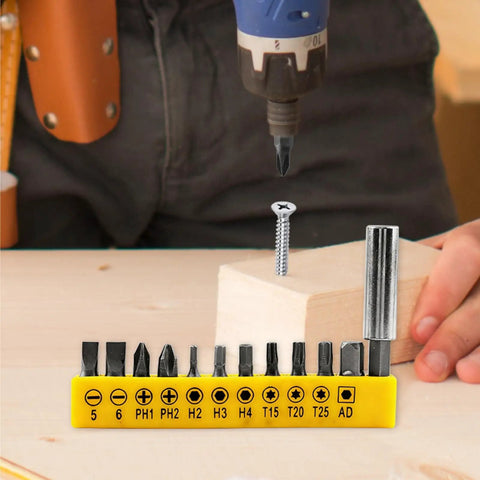 105 Degree Right Angle Drill Adapter For Tight Spaces Flexible Extension Bit Kit with 12 bits in use on wood surface
