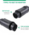Type 1 to GB T EVSE Converter showing GB/T plug and Type 1 socket, 32A 7.2KW portable charging adapter for EVs.