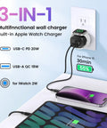 All In One Charging Station For Apple Watch iPhone And AirPods With Built In Wireless Charger and Magnetic Alignment in use