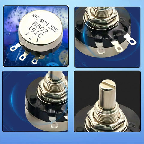 High-Quality 50K Ohm Single Turn Carbon Film Rotary Taper Potentiometer Set with Two A03 Knobs and Two Dials for Smooth Adjustments