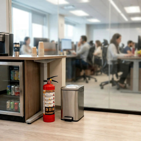 ABC Fire Extinguisher For Home And Vehicle, Two And A Half Pound Compact Fire Extinguisher in office kitchen area
