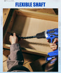 Cordless Drill Kit With Battery And Charger, 18 Plus 1 Clutch, 220 In Lbs Max Torque, Blue, shown in use assembling furniture