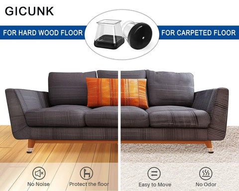 28 Pack Chair Leg Sliders For Carpet And Hardwood Floors, Silicone Furniture Leg Protectors Caps, Square Teflon Coated Floor Glides, Table Feet Protectors, Fits One And One Eighth To One And A Half Inches Chair Legs, Size Options M L XL No Slip
