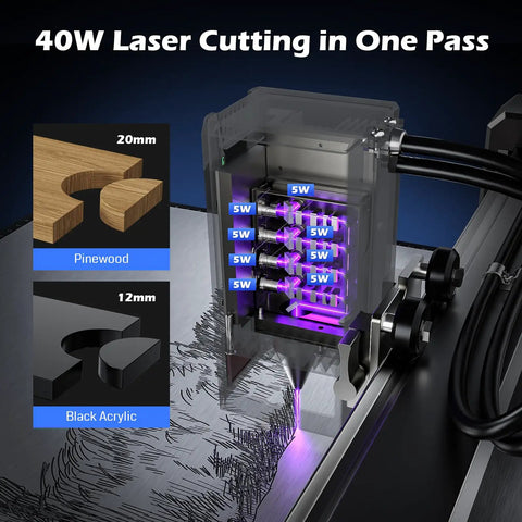 40W Laser Engraver With Acrylic Enclosure Air Assist Pump Honeycomb Bed Built In Camera And Safety Class 1 All In One