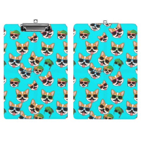 Dope Low Profile Acrylic Clipboard With Adorable Corgi Glasses Print Built For Desk Work Sturdy Writing Surface Fits Standard Letter Or A4 Paper Easy Clip And Smooth Glide For Notes And Sketches, low-profile acrylic clipboard with corgi print