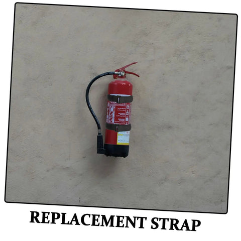 Fire extinguisher secured with black stretch strap, part of 20 Pack Black Stretch Fabric Fire Extinguisher Mounting Straps For Hose And Vehicle Use Easy Install Durable Fixing Straps Multipurpose Secure Mounts For Powder Fire Extinguishers In Cars Trucks And Home Garages