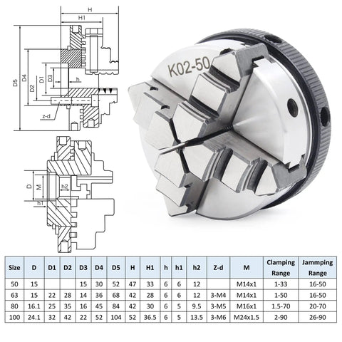 K02 50mm Mini Lathe Chuck 4 Jaw Self Centering M14 Thread Mount for CNC Router Engraver Milling Machine Pro Grade Clamping