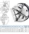 Beefed Up 3 Jaw Self Centering Lathe Chuck 50mm Spindle Motor Kit for CNC Lathes diagram and specifications