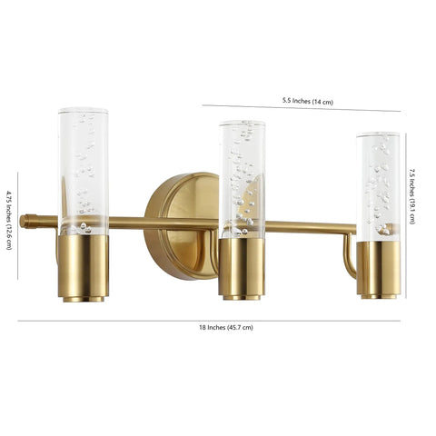 Brass Gold Modern Integrated LED Vanity Light Wall Sconce For Bathroom And Hallways With Clear Bubble Acrylic Shade 18 Inch