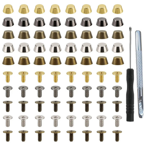 Premium 12Mm Screw Back Metal Studs And Rivets Kit With 40 Pieces Across 5 Fresh Colors And All Essential Hand Tools, assorted sizes.